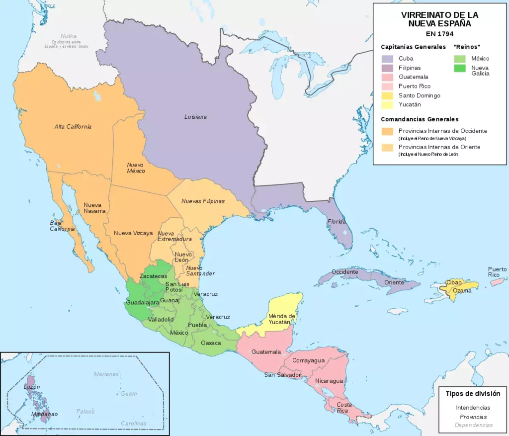 Organización territorial del Virreinato en 1794