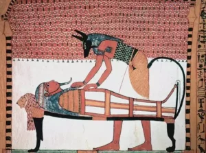 Anubis y una momia en Sennedjem