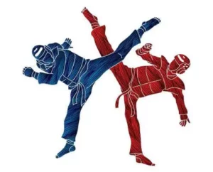 Silueta de dos luchadores de taekwondo