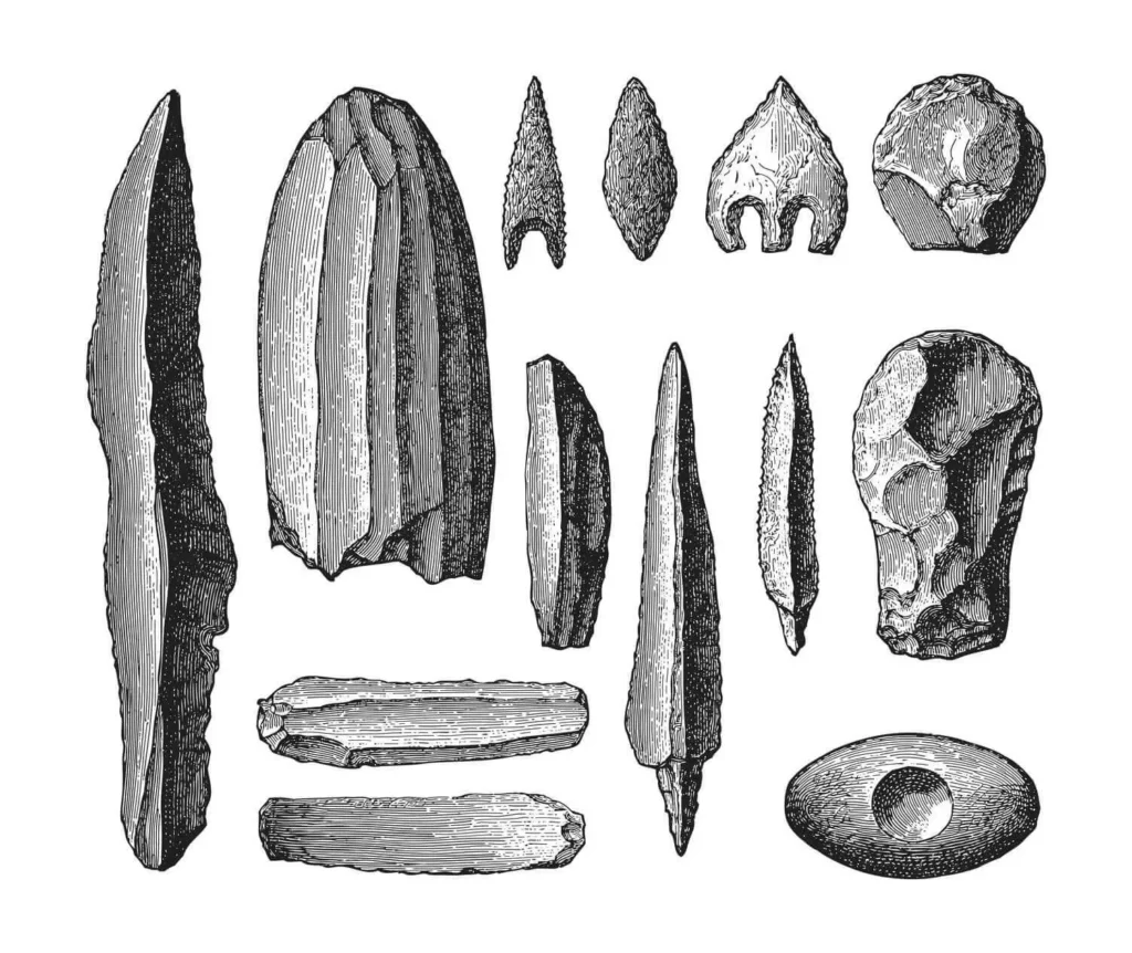 Puntas de pedernal que se han encontrado de la edad de piedra