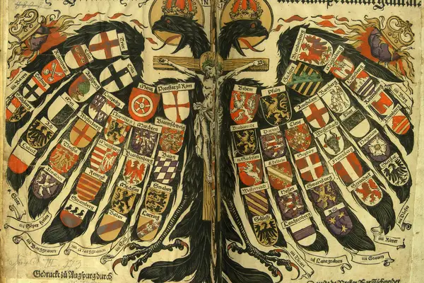 Águila Quaternion con los principados del Sacro Imperio en 1503