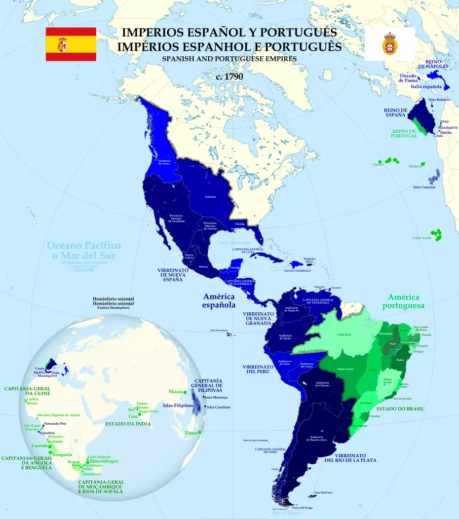 Mapa de la expansión territorial del Imperio español y el portugués