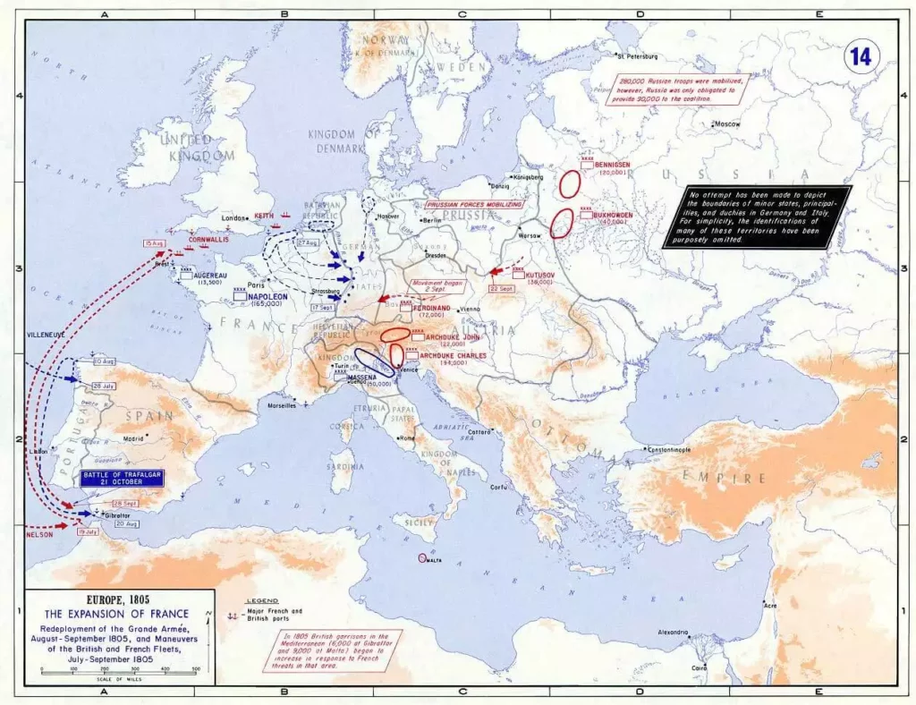 Mapa de poder en Europa en el año 1805