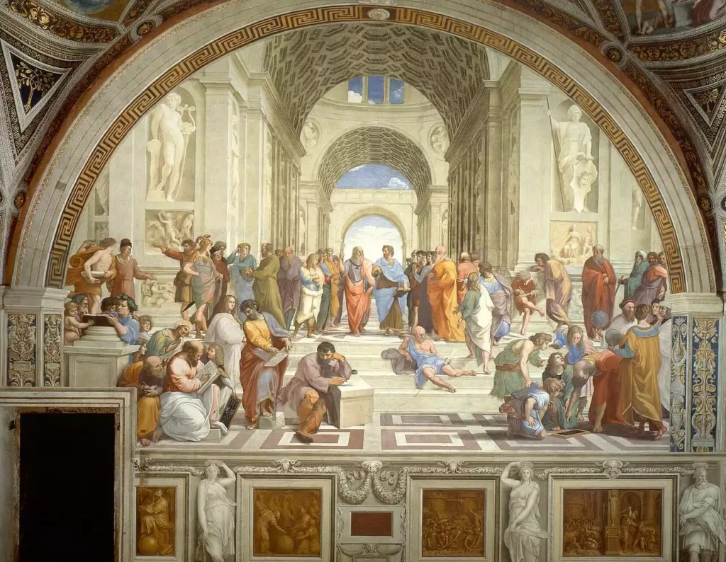 La Escuela de Atenas de Rafaelo, representando el redescubrir de los clásicos grecoromanos
