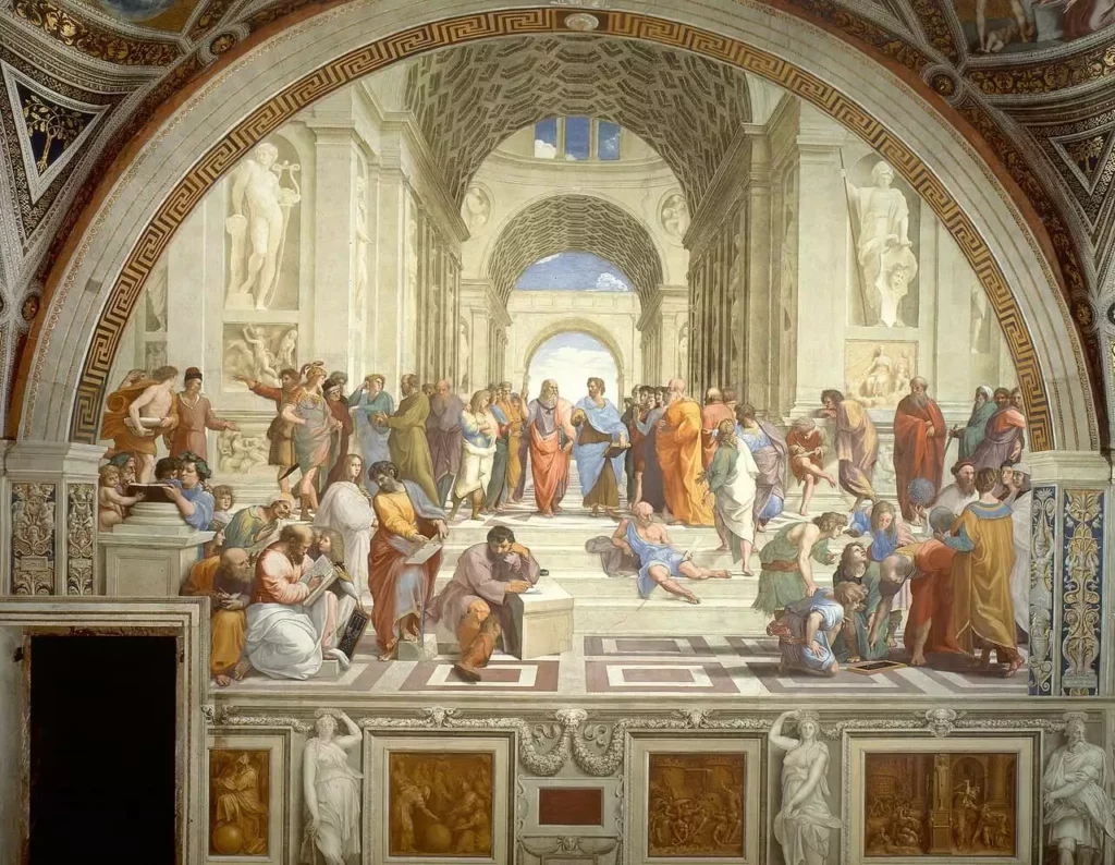 La Escuela de Atenas de Rafaelo, representando el redescubrir de los clásicos grecoromanos La Escuela de Atenas de Rafaelo, representando el redescubrir de los clásicos grecoromanos