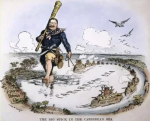 Big Stick significa “Garrote” o “Gran Palo” (Cartoon de 1904)