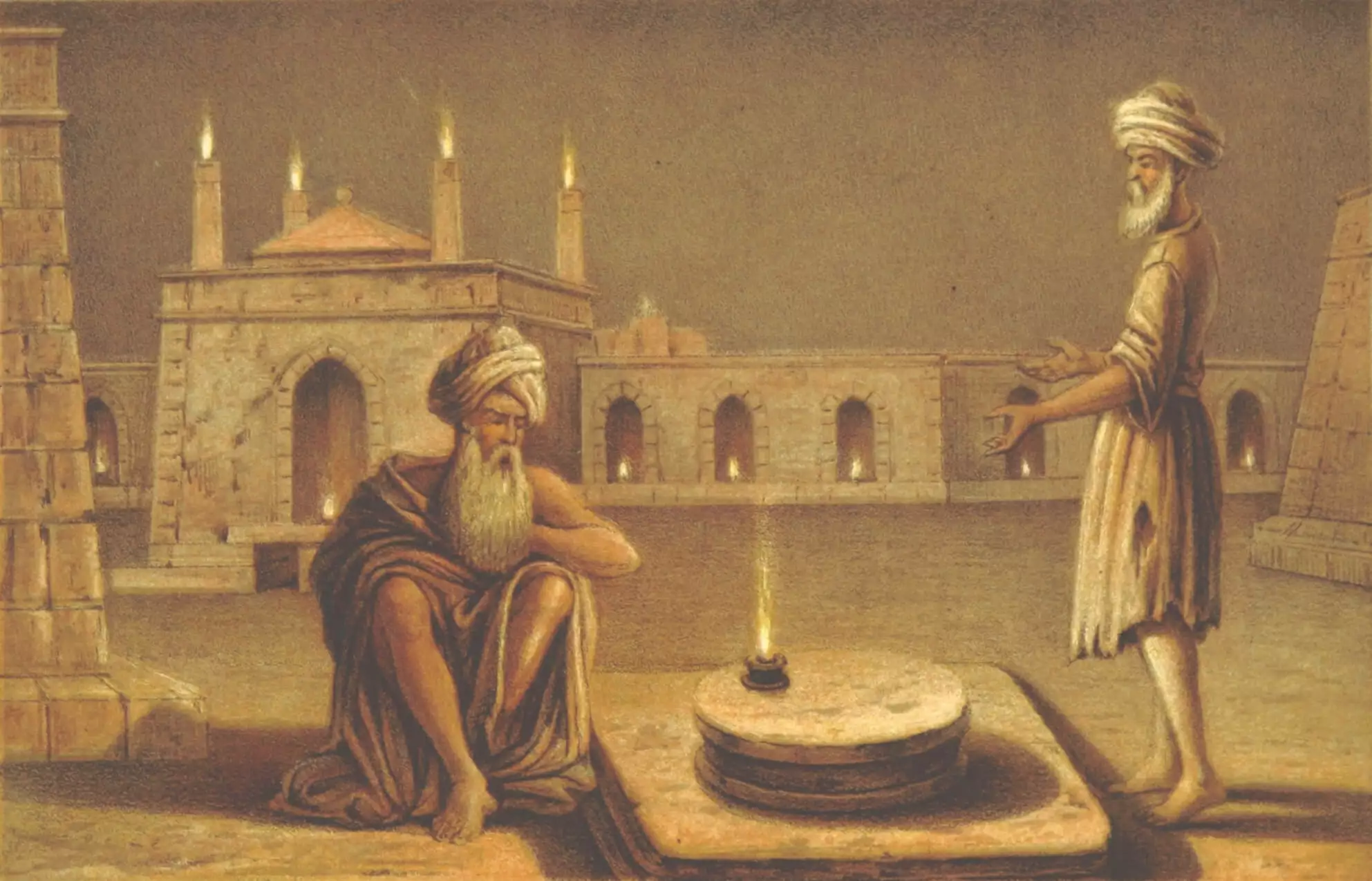 Pintura del 1865 retratando el Templo del Fuego en Baku, por Ussher