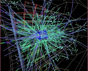Colisión de protones (partículas con masa) en el CERN