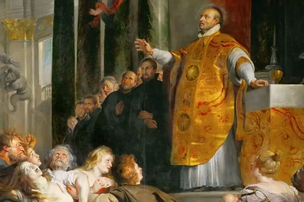 El tema de la predestinación, el libre albedrío y la gracia divina fueron uno de los principales problemas de la segunda escolástica (Los milagros de Loyola, Rubens, 1617)