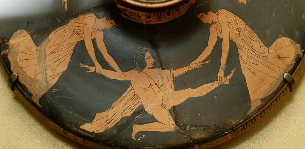 Figura ática que muestra a Pentheus siendo tomado por Agave e Ino