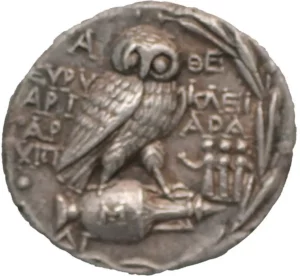 Búho de Atenea, moneda, 175 a. C.