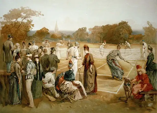 El tenis se popularizó durante el siglo XIX. Pintura de 1887 El tenis se popularizó durante el siglo XIX. Pintura de 1887