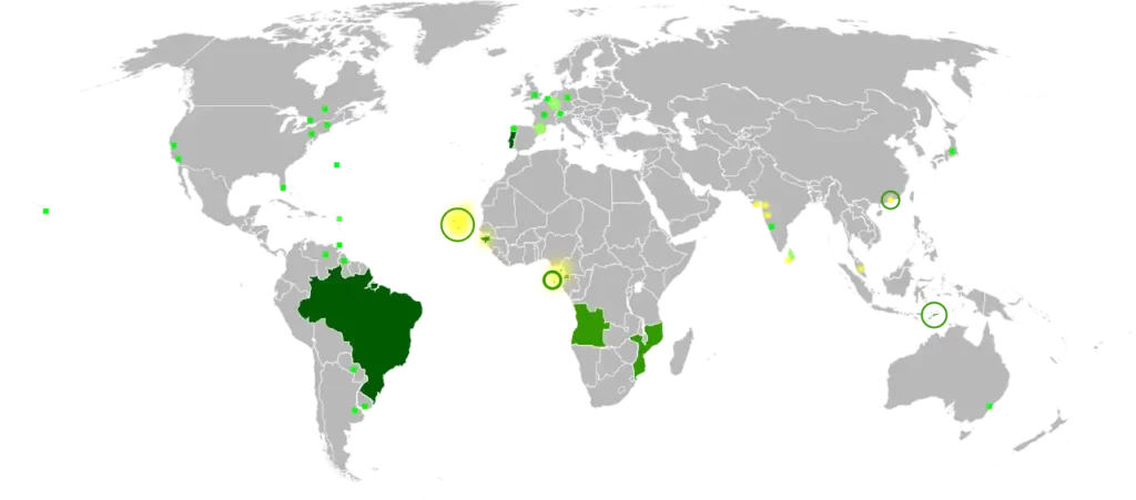 Mapa del portugués en el mundo Mapa del portugués en el mundo