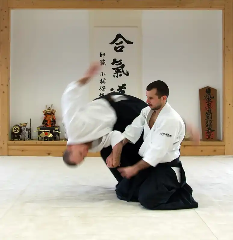 Dos practicantes de Aikido en el Dojo Shinbukan, Esztergom, Hungría
