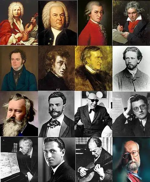 Mosaico de los grandes compositores de música clásica de todos los tiempos