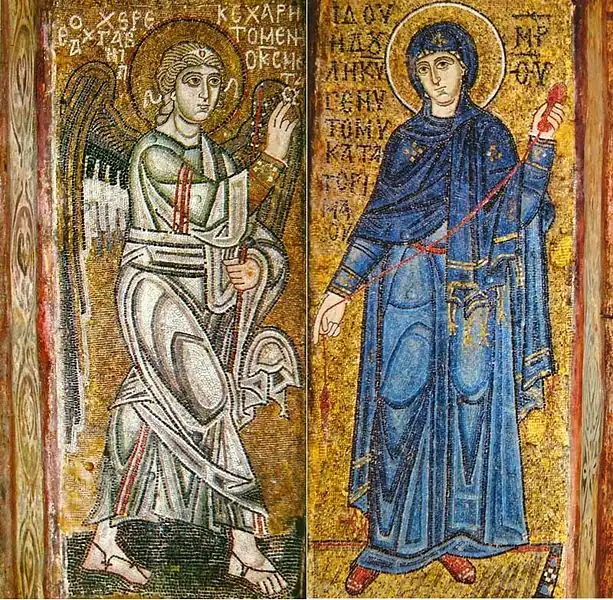 Anunciación apócrifa Representación de la anunciación del siglo XI en Kiev, según los evangelios de Santiago