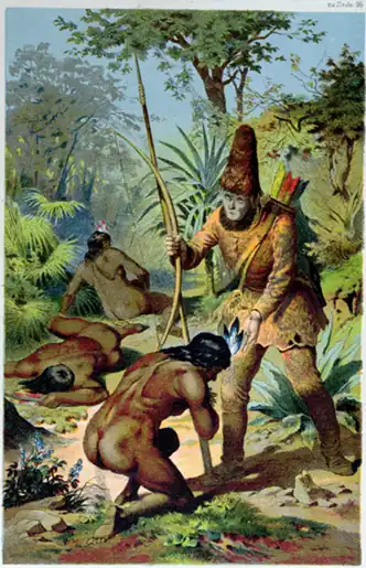 Crusoe y viernes Crusoe libera a viernes de los caníbales , óleo (1829)