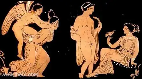 Eros y Afrodita, pieza en ánfora mediterránea del 375 a. C.