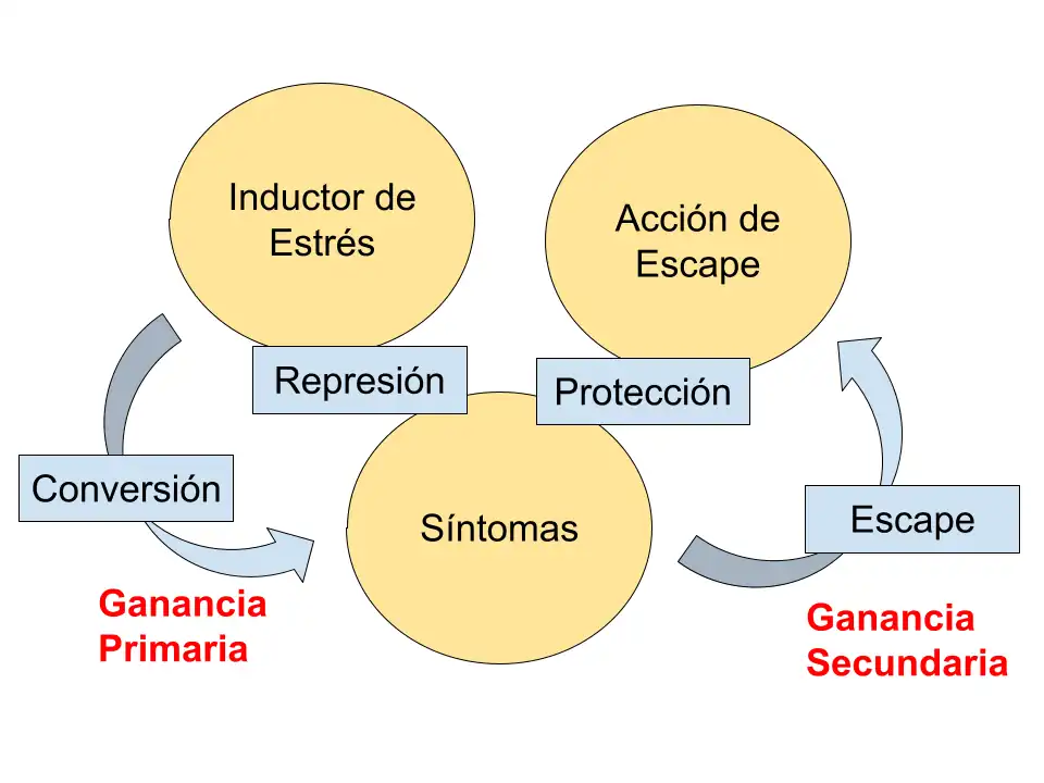 La ganancia primaria y secundaria en acción Imágen del modelo psicodinámico de conversión